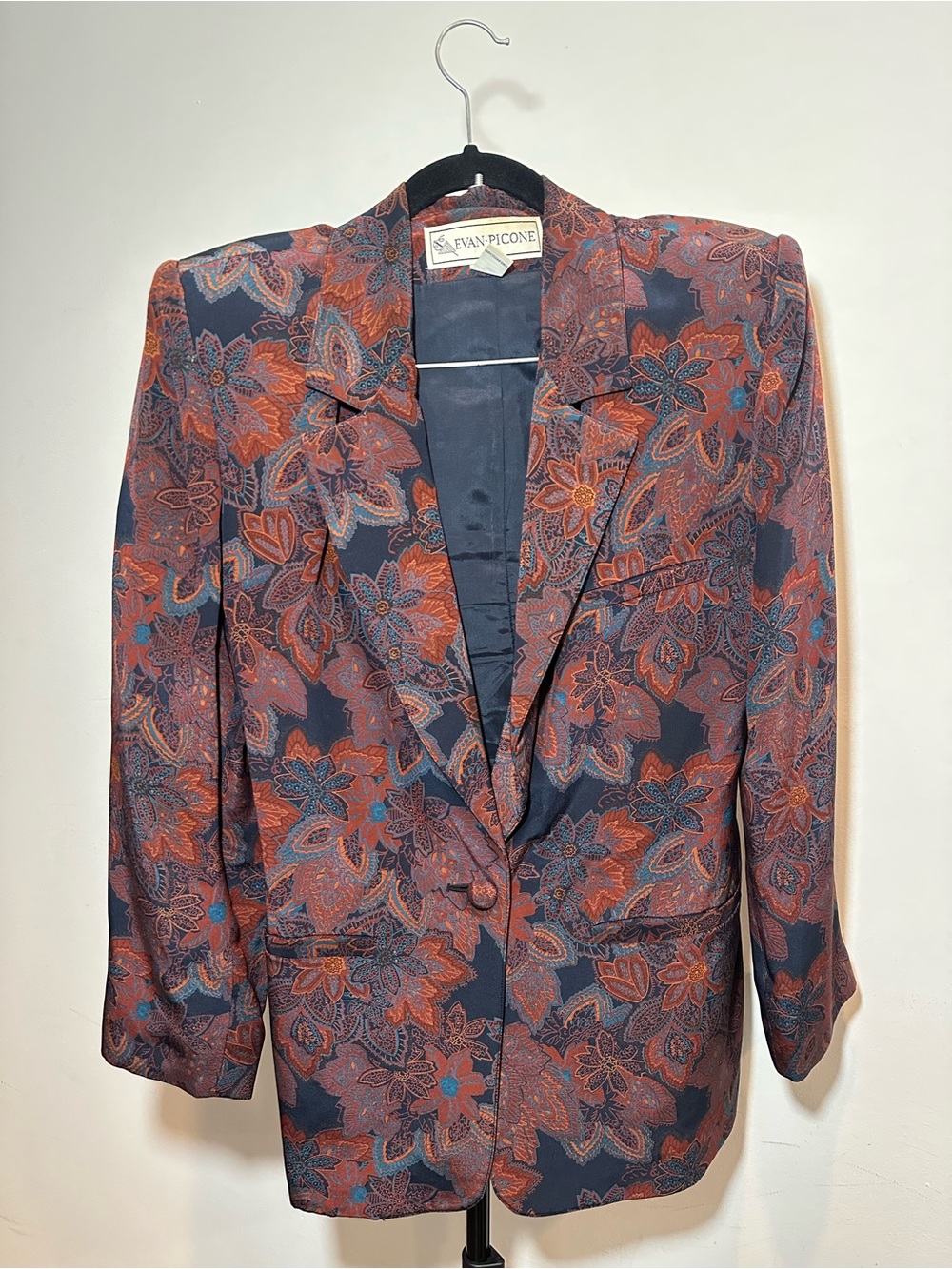 Evan Picone Burgundy Navy Blazer with Rust Floral Print